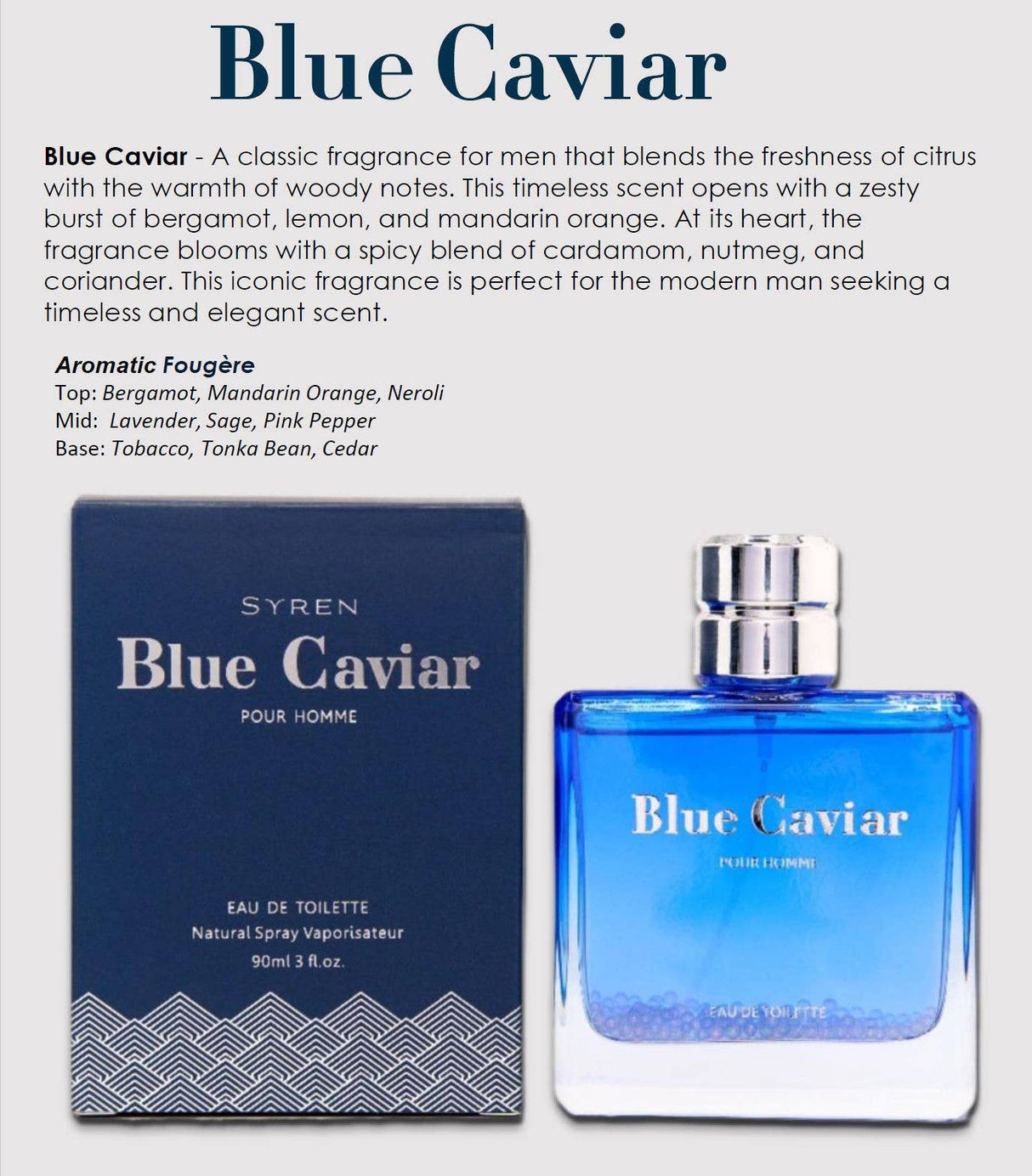 SYREN Blue Caviar Pour Homme for Men3 fl.oz  EDT Spray: Unique Moving Beads
